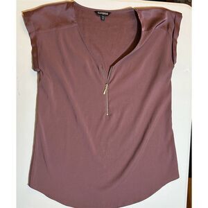 Express Women's Pink Zip-Front Blouse Size M Short Sleeve Casual